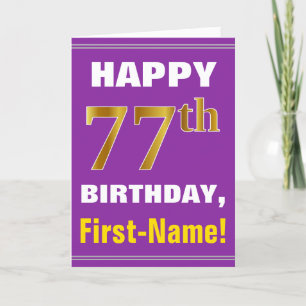 Tarjeta Negrita, púrpura, oro falso 77º cumpleaños con tar