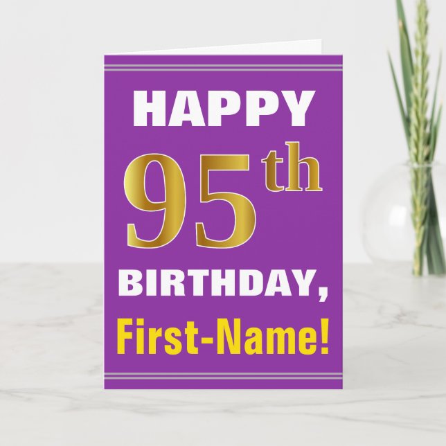 Tarjeta Negrita, púrpura, oro falso 95º cumpleaños con tar (Anverso)
