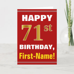 Tarjeta Negrita, rojo, falso oro 71º cumpleaños con tarjet