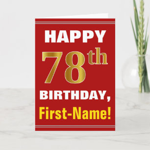 Tarjeta Negrita, rojo, falso oro 78º cumpleaños con tarjet