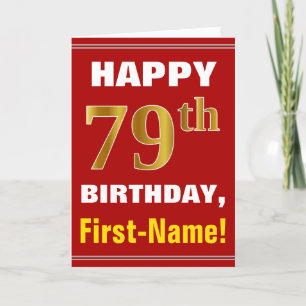 Tarjeta Negrita, rojo, falso oro 79º cumpleaños con tarjet