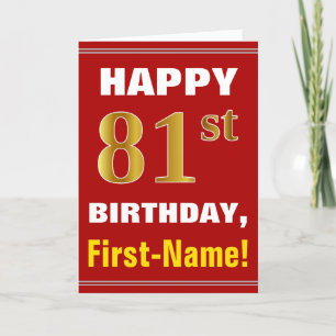 Tarjeta Negrita, rojo, falso oro 81º cumpleaños con tarjet