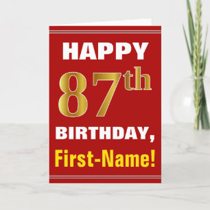 Tarjeta Negrita, rojo, falso oro 87º cumpleaños con tarjet