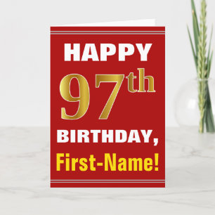 Tarjeta Negrita, rojo, falso oro 97º cumpleaños con tarjet