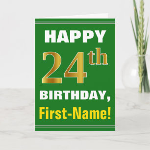 Tarjeta Negrita, verde, falso oro 24 cumpleaños con tarjet