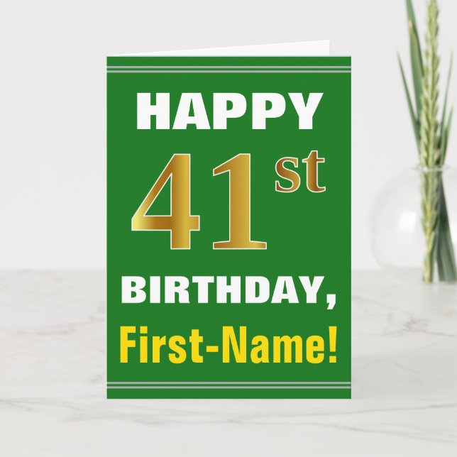 Tarjeta Negrita, verde, falso oro 41º cumpleaños con tarje (Anverso)