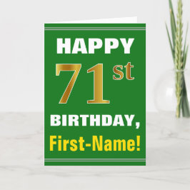 Tarjeta Negrita, verde, falso oro 71º cumpleaños con tarje