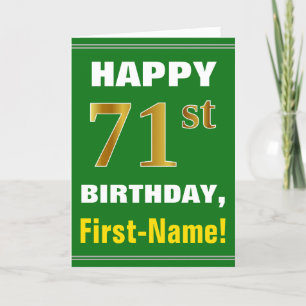 Tarjeta Negrita, verde, falso oro 71º cumpleaños con tarje