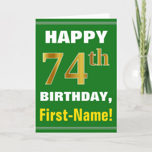 Tarjeta Negrita, verde, falso oro 74º cumpleaños con tarje