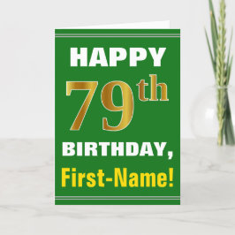 Tarjeta Negrita, verde, falso oro 79º cumpleaños con tarje