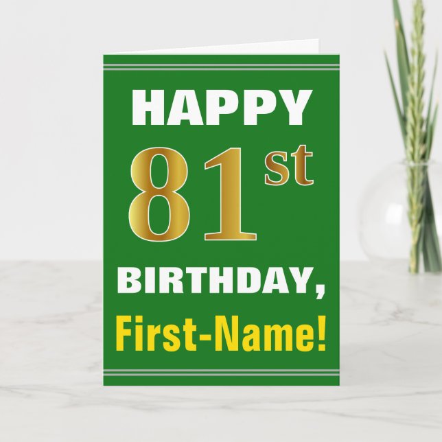 Tarjeta Negrita, verde, falso oro 81º cumpleaños con tarje (Anverso)