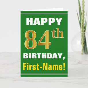 Tarjeta Negrita, verde, falso oro 84º cumpleaños con tarje