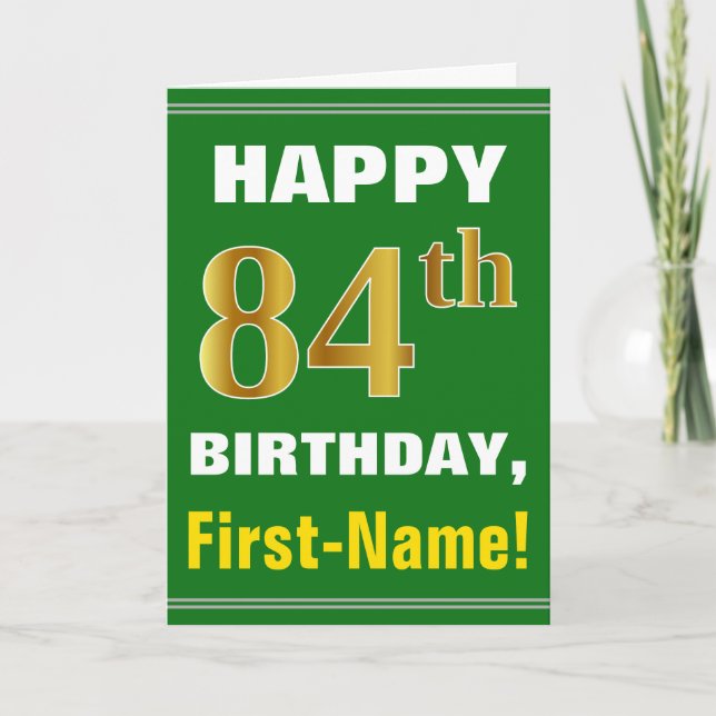 Tarjeta Negrita, verde, falso oro 84º cumpleaños con tarje (Anverso)