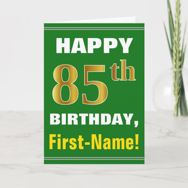 Tarjeta Negrita, verde, falso oro 85º cumpleaños con tarje (Anverso)