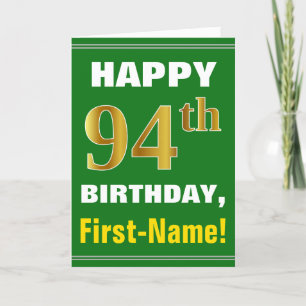Tarjeta Negrita, verde, falso oro 94º cumpleaños con tarje