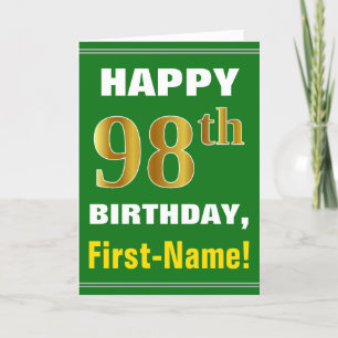 Tarjeta Negrita, verde, falso oro 98º cumpleaños con tarje