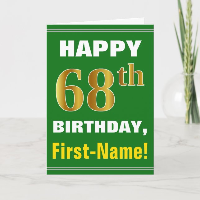 Tarjeta Negrita, verde, oro falso 68º cumpleaños con tarje (Anverso)