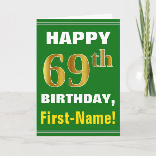 Tarjeta Negrita, verde, oro falso 69º cumpleaños con tarje