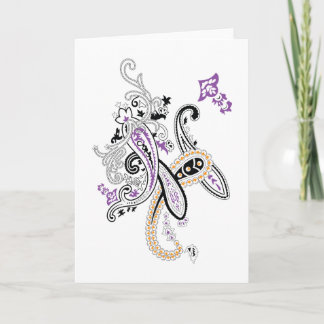 Tarjeta Negro Blanco Púrpura Naranja Ornate Paisley