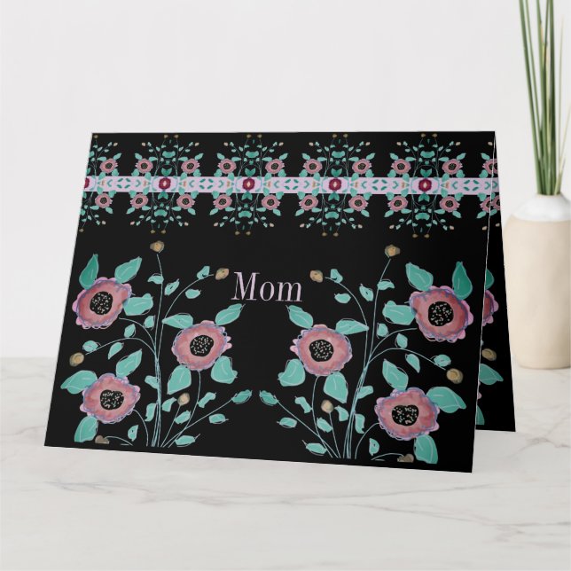 Tarjeta Negro Con Rosa Y Turquesa (Anverso)