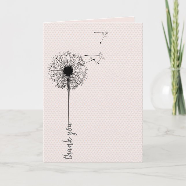 Tarjeta Negro dandelion gracias a los corazones (Anverso)