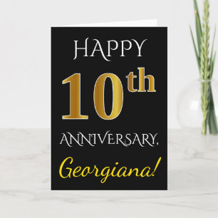 Tarjeta Negro, Falso Oro 10º Aniversario de Boda + Nombre