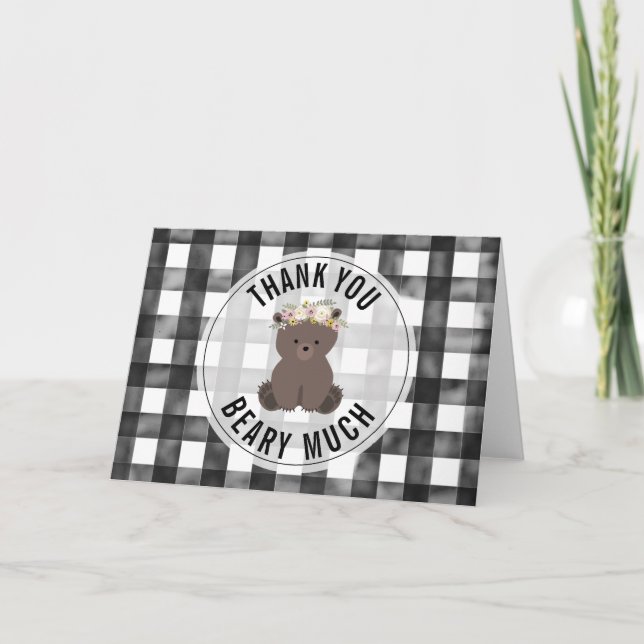 Tarjeta Negro floral del oso + La guinga blanca le (Anverso)