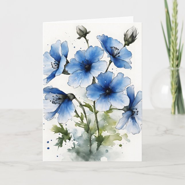 Tarjeta Nemophila - Flores acuarela (Anverso)