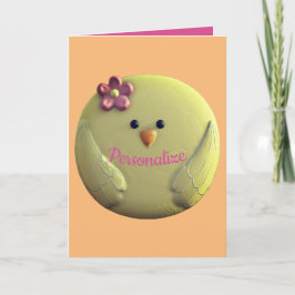 Tarjeta Nena de polluelo lindo manantial amarillo y rosa