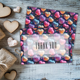 Tarjeta Neon 3D Puffy Valentines Heart Navy Blue Thank You