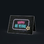 Tarjeta Neon 90th Birthday Marquee On Brick Card<br><div class="desc">Signo de neón brillante con una estrella en ladrillo oscuro para el cumpleaños 90.</div>