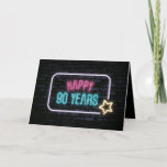 Tarjeta Neon 90th Birthday Marquee On Brick Card<br><div class="desc">Signo de neón brillante con una estrella en ladrillo oscuro para el cumpleaños 90.</div>