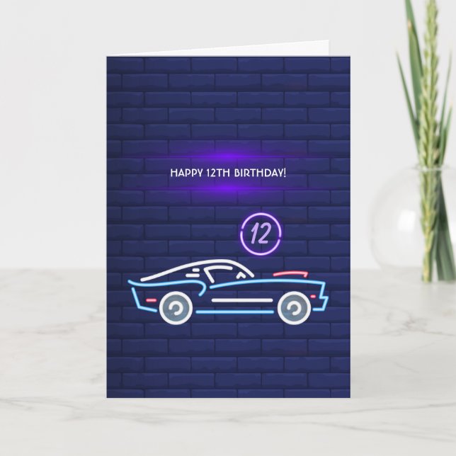Tarjeta Neon American Muscle Car Birday Party (Anverso)