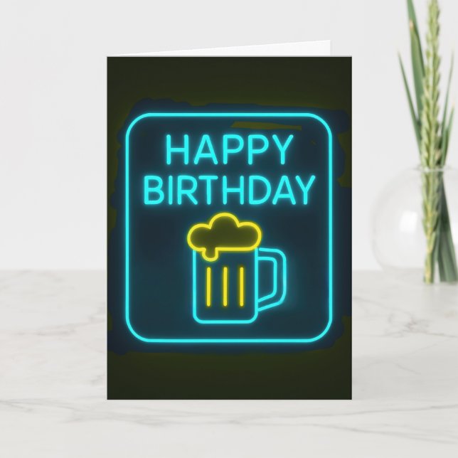Tarjeta Neon Birthday Beer Rótulo (Anverso)