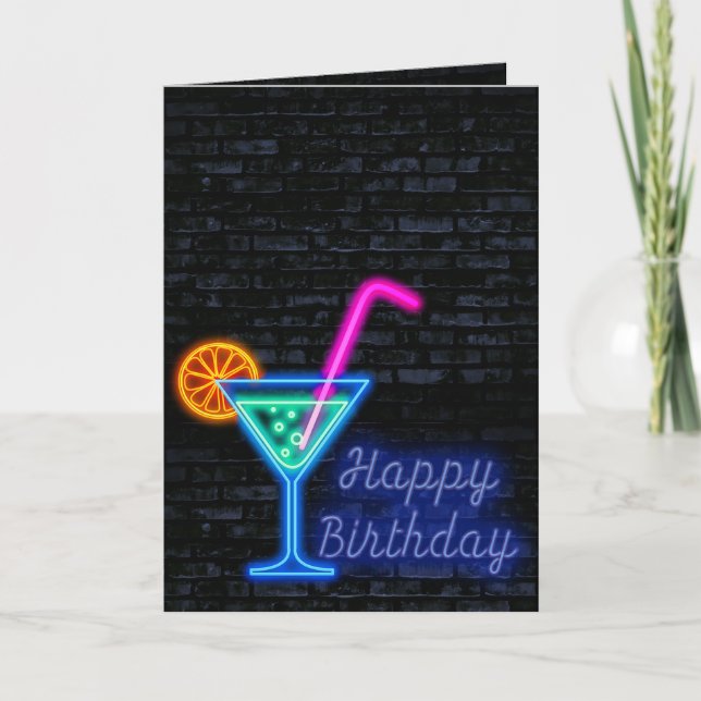 Tarjeta Neon Birthday Cocktail On Brick (Anverso)