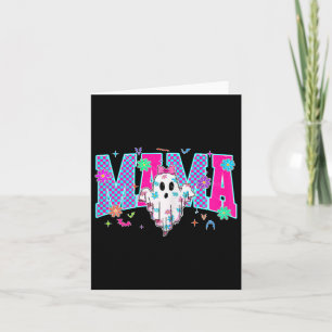 Tarjeta Neon Checkered Halloween Fantasma Mamá disfraz mam