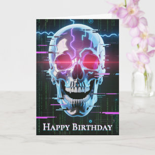 Tarjeta Neon Cyber Skull: El jefe digital
