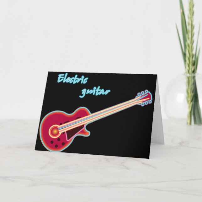 Tarjeta Neon Electric Guitar Retro 80s Rock Music (Anverso)