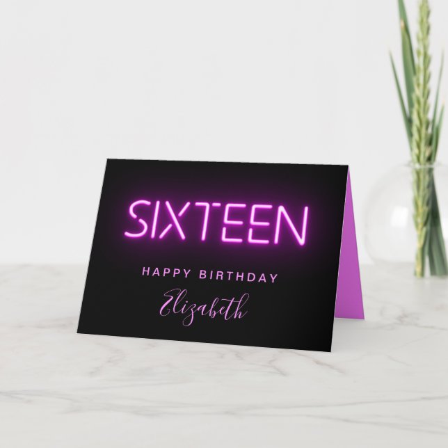 Tarjeta Neon Lights Pink 16th Birthday (Anverso)
