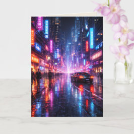 Tarjeta Neon-Lit Cyber Punk City at Night Blank Art Card