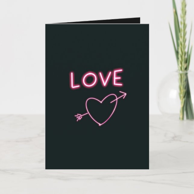 Tarjeta Neon Pink on Black LOVE corazones Personalizado Te (Anverso)