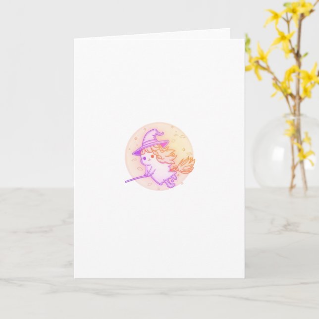 Tarjeta Neon Witchy Halloween Greeting Card – Retro Spooky (flor amarilla)