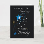 Tarjeta Nephew 18th Birthday Star Inspirador azul negro<br><div class="desc">Envíe saludos y mensajes especiales de cumpleaños para usted,  querido sobrino,  que va a celebrar pronto su 18 cumpleaños. ¡Agarra una copia de esta carta ahora!</div>