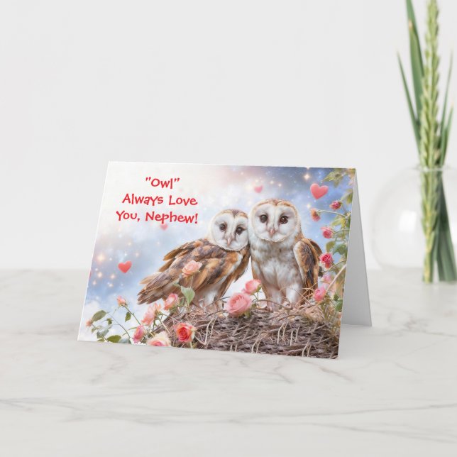 Tarjeta Nephew Cute Owls Happy Valentines Day Card (Anverso)