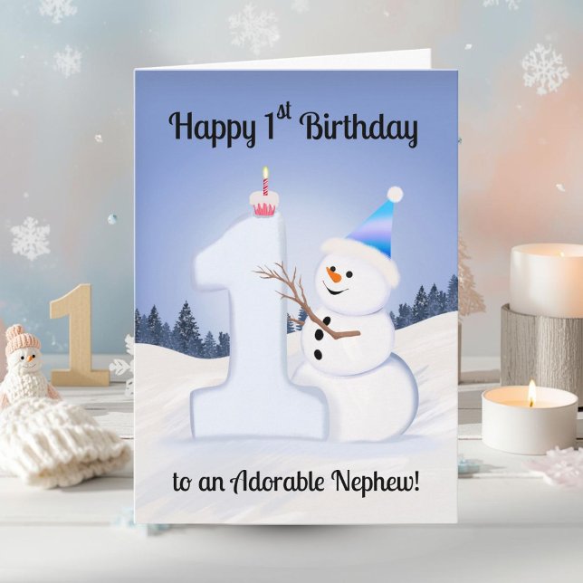 Tarjeta Nephew Happy 1st Birthday Snowman Building (Subido por el creador)