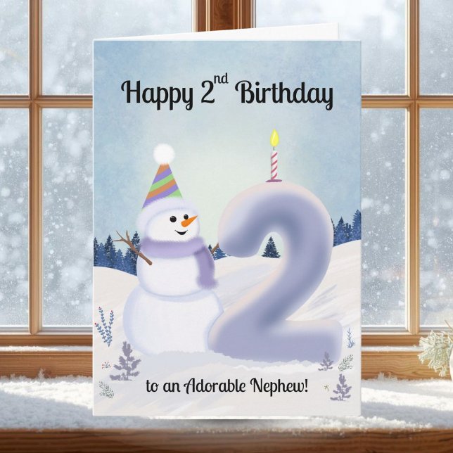 Tarjeta Nephew Happy 2nd Birthday Snowman Building (Subido por el creador)