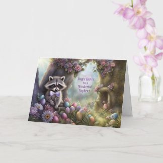 Tarjeta Nephew Happy Easter with Cute Woodland Raccoon 