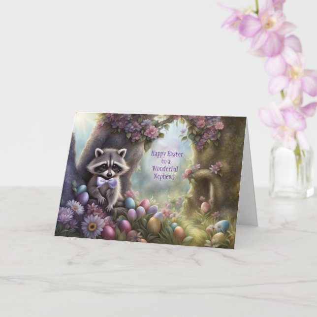 Tarjeta Nephew Happy Easter with Cute Woodland Raccoon  (Orquídea)