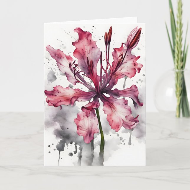 Tarjeta Nerine - Flores de acuarela (Anverso)