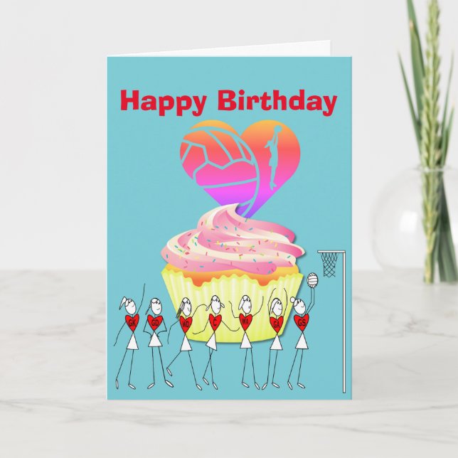 Tarjeta Netball Heart and Positions Happy Birthday (Anverso)